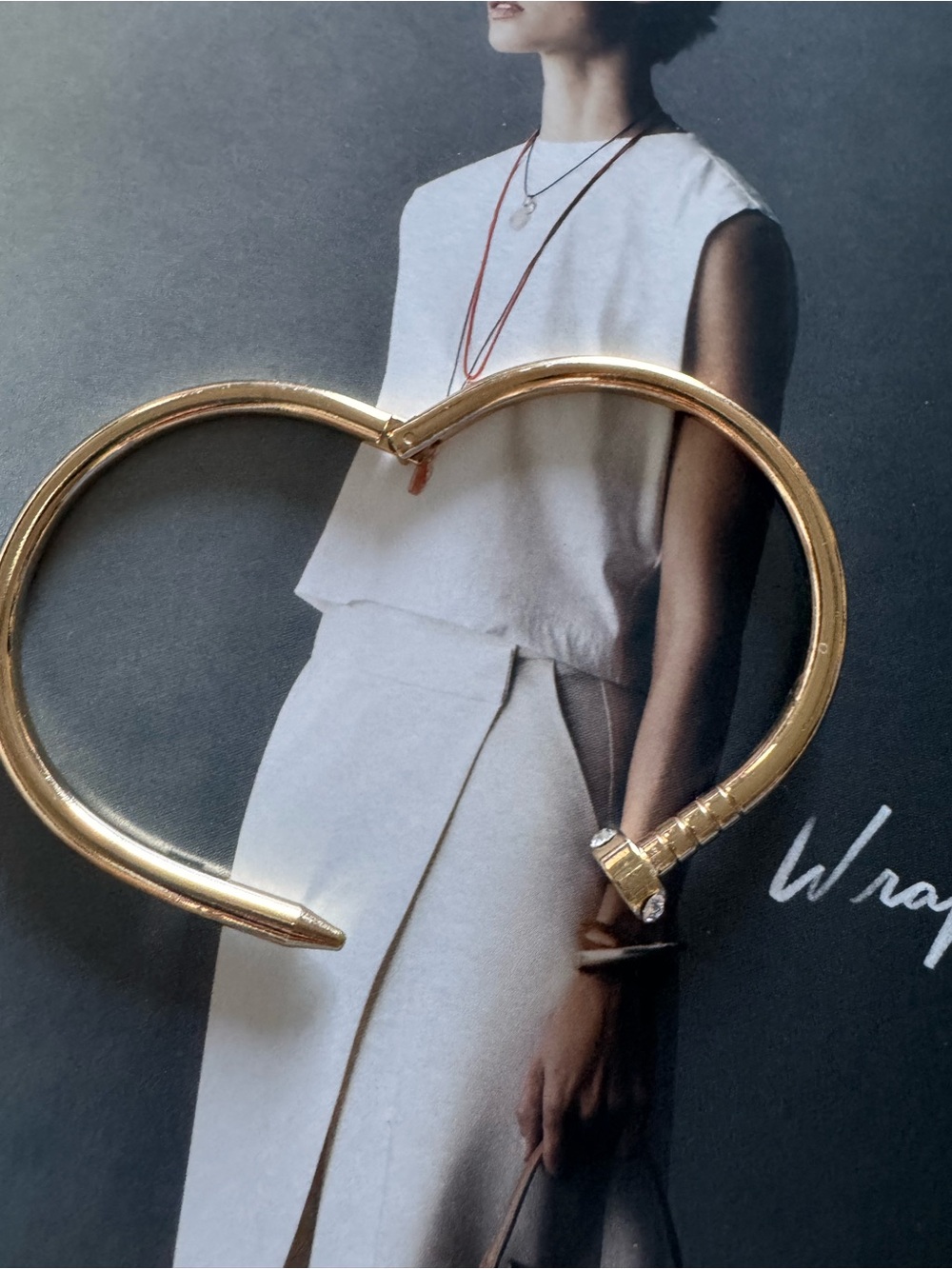 Fashion Gold Nail-Design Crystal Accent Bangle Bracelet - Women Jewelry - Picture 3 of 5